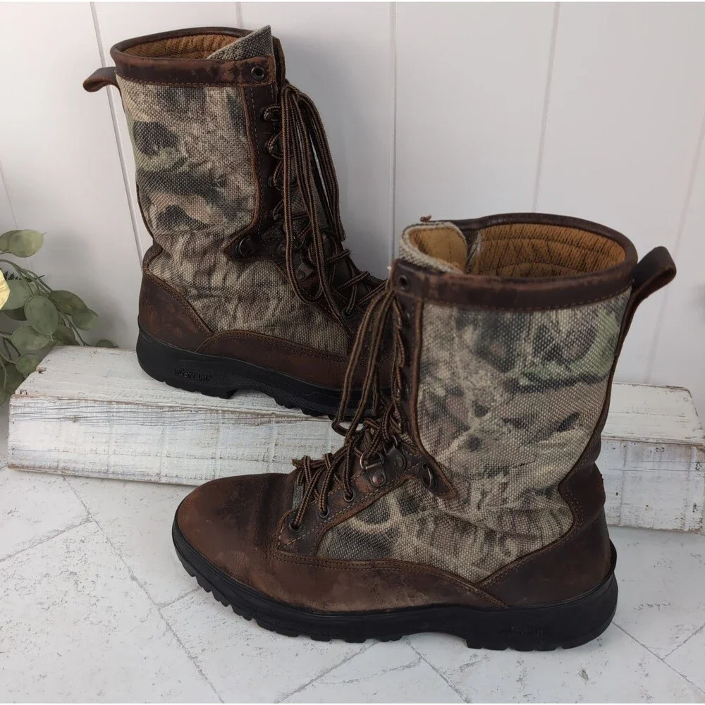 Vintage DANNER  Size 10 D  Camo Brown Hunting Field Boots Gore-Tex Vibram